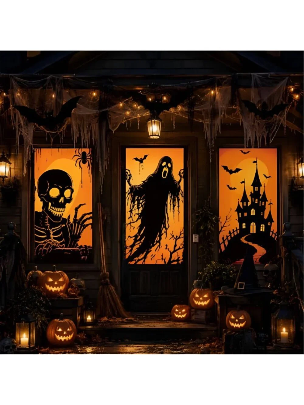 3 Pcs Halloween Ghost Silhouette Window Decor Large Ghost Skeleton Castle
